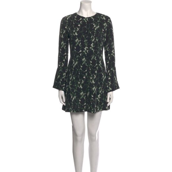 A.L.C. Green Silk Printed Long Sleeve Mini Dress Women’s Size M - Picture 1 of 2